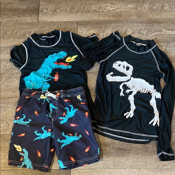 Kids Dinosaur Swim Set Short & long sleeve rash guard & swim trunks - Picture 1 of 14